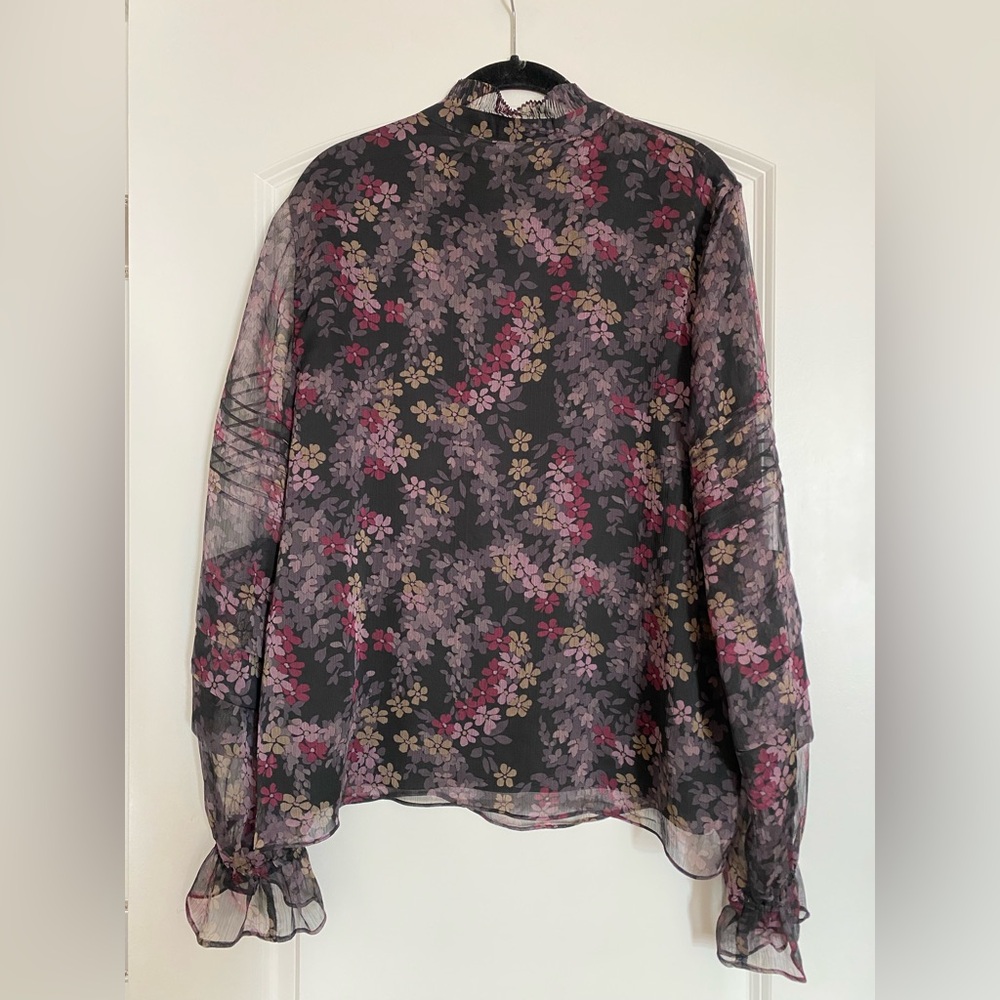 Lauren Ralph Lauren Romantic Georgette Floral Tiered Sleeve Crinkle Blouse - Picture 5 of 5